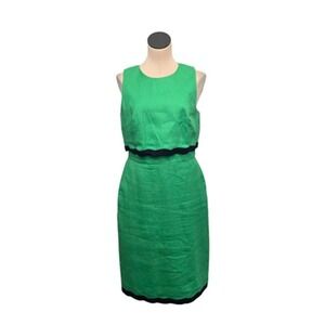 J. Crew Green Sleeveless Scalloped Waist Sheath Dress